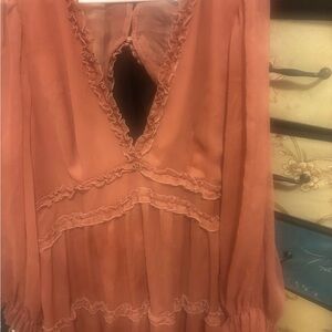 Fashion Nova Ruffle Trim Mini Dress in Rust